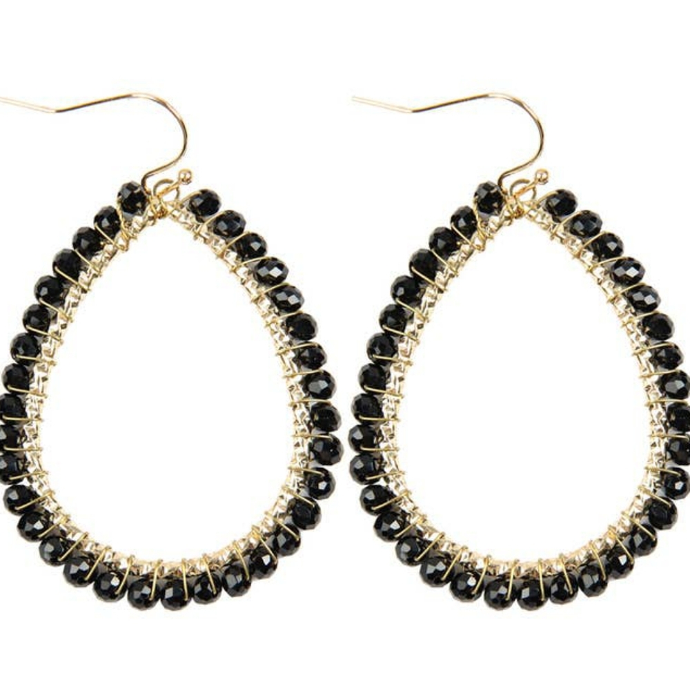 Wire Teardrop Glass Beads Earrings